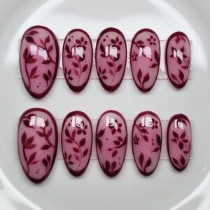 Red porcelain press on nails